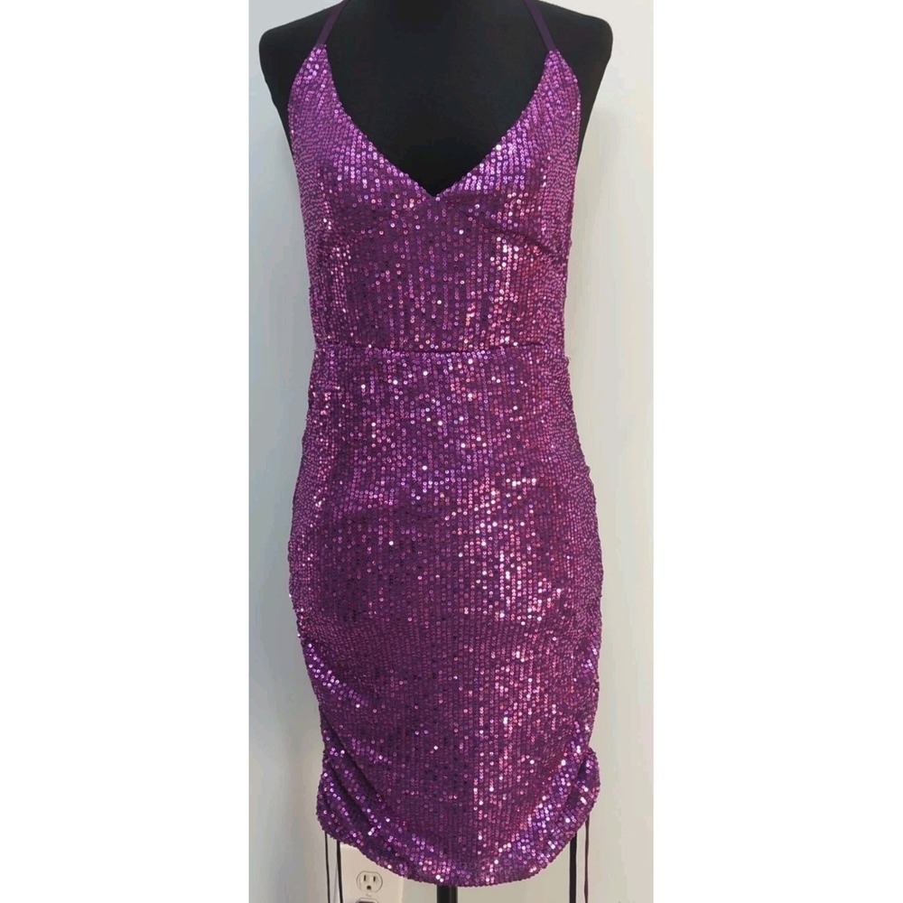 Z8 Purple Sequin Ruched Tie Up Sides ‎ Mini Dress New Year's, Party, Club, Dance